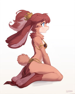 3_toes anthro armlet barefoot blue_eyes bottomwear bra breasts brown_body brown_fur brown_hair brown_tail butt clothed clothed_anthro clothed_female clothing costume countershade_feet countershading eyebrows eyelashes feet female fur hair inner_ear_fluff kneeling loincloth long_ears neck_tuft open_mouth paws plantigrade side_view simple_background slave slave_leia_costume soles solo tail toes topwear tuft underwear white_background ancesra star_wars star_wars_visions lop_(star_wars_visions) lagomorph lepi leporid mammal rabbit 2025 4:5 digital_media_(artwork) hi_res