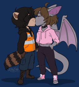 anthro biped border bottomwear claws clothed clothed_anthro clothed_male clothing duo feet fingers footwear fully_clothed fully_clothed_anthro fully_clothed_male fur hair male navel pants shoes tail toes topwear transparent_border wings kittydee donathan_(winkiewarrior) bat mammal procyonid raccoon 2026 alpha_channel digital_drawing_(artwork) digital_media_(artwork) hi_res