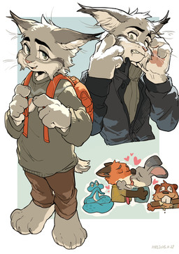 4_toes anthro backpack barefoot buckteeth claws clothed clothing feet female female_anthro finger_claws grey_body heart_symbol interspecies kissing male male_anthro orange_body pawpads paws pink_pawpads plantigrade teeth toe_claws toes milkybot disney zootopia gary_de'snake judy_hopps nibbles_maplestick nick_wilde pawbert_lynxley beaver canada_lynx canid canine european_rabbit felid feline fox lagomorph leporid lynx mammal oryctolagus pit_viper rabbit red_fox reptile rodent scalie snake true_fox viper digital_media_(artwork) hi_res