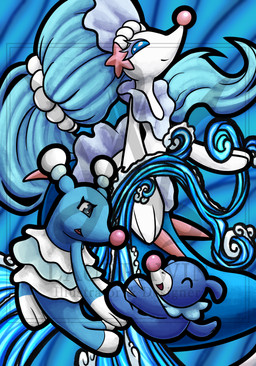 ambiguous_gender anthro duo female feral group male solo split_form trio underwater water laudrawin nintendo pokemon aquatic brionne generation_7_pokemon merfolk pokemon_(species) popplio primarina absurd_res digital_drawing_(artwork) digital_media_(artwork) hi_res