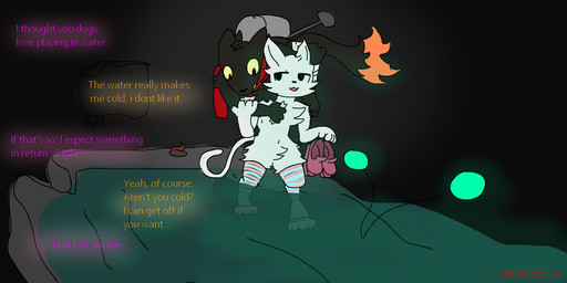 anthro bandage black_body black_fur carrying_another clothing dialogue duo feces fireman's_carry footwear fur holding_clothing holding_footwear holding_object holding_shoes legwear male male/male scarf shoes simple_background socks thigh_highs thigh_socks white_body white_fur toiletdestroyer casualties:_unknown silly_cat_(mauzymice) canid canine expie_(gunsawian) felid feline gunsawian mammal hi_res