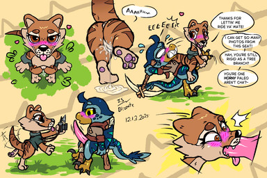 anthro anus bedroom_eyes benji_(amber_isle) biped bipedal_feral blep blue_body blush bodily_fluids breasts brown_body brown_eyes brown_fur bulge bulge_from_behind butt camera claws clothed clothing cock_warmer cum cum_inside cum_leaking_out duo erection feet fellatio female feral from_behind_position fur genital_fluids genitals hindpaw leaking_cum leg_markings male male/female markings narrowed_eyes nipples oral pantsless pawpads paws penile penis penis_clothing seductive sex sex_while_working showing_chest sickle_claw silly size_difference smaller_female socks_(marking) soles speech_bubble striped_body stripes surprised text toe_claws tongue tongue_out undressing vaginal_fluids vulva blizzate amber_isle avian bird prehistoric_species