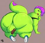 anthro balls big_butt butt femboy genitals looking_at_viewer male nude obese obese_anthro obese_male overweight overweight_anthro overweight_male simple_background solo thick_thighs wide_hips gammanaut lizard reptile scalie hi_res