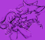 3_fingers anthro bodily_fluids claws drooling duo female fingers french_kissing fur hair hand_holding holding_paws kissing larger_male long_tongue male male/female open_mouth saliva saliva_on_tongue size_difference smaller_female smile tongue tongue_out h3llvixn canid canine fox hyena mammal