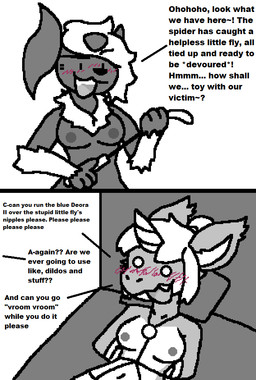 anthro bdsm bed begging blush bondage bound breasts dialogue duo female female/female furniture humor nude on_bed restraints riding_crop roleplay rope rope_bondage rope_harness silly text whip squeakitties mythology nintendo pokemon dragon generation_6_pokemon mega_absol mega_evolution mythological_creature mythological_scalie pokemon_(species) scalie 2koma aliasing comic digital_media_(artwork) english_text greyscale microsoft_paint_(artwork) monochrome
