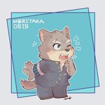 anthro blush chibi clothing eyebrows fur grey_body grey_fur male one_eye_closed scar school_uniform solo thick_eyebrows uniform wink igarashi_ta lifewonders tokyo_afterschool_summoners moritaka_(tas) canid canine canis domestic_dog mammal 1:1 hi_res