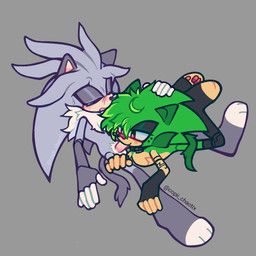 anthro clothed clothing collar duo fellatio femboy hand_on_head legwear looking_pleasured male male/male oral partially_clothed penile sex stockings copii_chaotix sega sonic_the_hedgehog_(series) sonic_underground manic_the_hedgehog silver_the_hedgehog 1:1