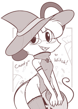 anthro armwear blush candy candy_bucket clothing collared_leotard dessert eyewear female flat_chested food glasses holidays jewelry legwear magic_user pendant solo thigh_highs witch theartmanor halloween molte mammal murid murine rodent hi_res