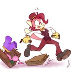 anthro bellhop bow_tie clothing female fur gloves handwear pink_body pink_fur running simple_background solo suitcase tongue tongue_out toony underwear white_background atrox-c sarah_n._dippity 1:1 digital_media_(artwork)