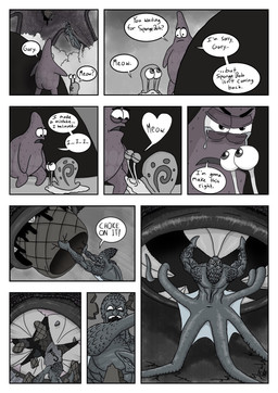 anthro biped blood bodily_fluids butt crying dialogue eyebrows group macro nude open_mouth pupils sharp_teeth size_difference speech_bubble tears teeth text stillinthesimulation nickelodeon spongebob_squarepants gary_the_snail patrick_star squidward_tentacles aquatic aquatic_gastropod asterozoan cephalopod echinoderm gastropod mollusk sea_snail snail starfish absurd_res comic english_text hi_res