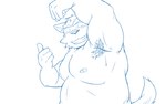 anthro armpit_hair belly bodily_fluids body_hair humanoid_hands kemono male moobs nipples overweight overweight_male simple_background smile solo sweat white_background oogamikennta canid canine canis domestic_dog mammal 16:10 2024 blue_and_white monochrome widescreen