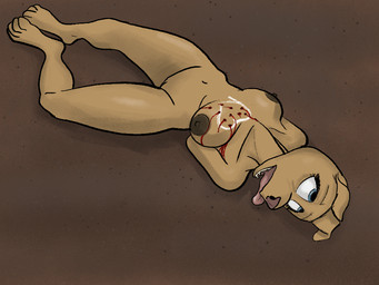 anthro blood bodily_fluids corpse death execution fatal_wound female female_death firing_squad genitals gore_focus gunshot_wound heartshot shot_in_chest simple_background snuff vulva thefurrykiller canid canine canis domestic_dog mammal 4:3