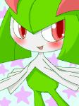 ambiguous_gender blush micro_thighs not_furry open_mouth red_eyes solo thin_thighs pasaran nintendo pokemon generation_3_pokemon humanoid kirlia pokemon_(species) 3:4 digital_media_(artwork) low_res oekaki