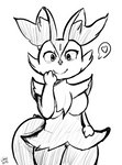 anthro big_breasts blush breasts clothing female fur genitals looking_at_viewer pussy simple_background solo tongue tuft loodboyo nintendo pokemon braixen canid canine fennec_fox fox generation_6_pokemon mammal pokemon_(species) true_fox digital_media_(artwork) monochrome sketch