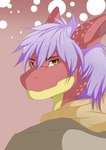 anthro blue_hair clothed clothing hair male red_body scales shirt solo topwear purpledragonrei european_mythology mythology surokoida dragon mythological_creature mythological_scalie scalie western_dragon