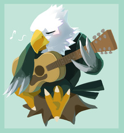 acoustic_guitar anthro avian_feet beak biped black_clothing black_topwear black_vest blush border bottomless claws clothed clothing digitigrade eyes_closed feather_hands feathered_wings feathers feet front_view green_background green_border grey_body grey_feathers guitar male multicolored_body multicolored_feathers musical_instrument musical_note musical_symbol playing_guitar playing_music plucked_string_instrument scutes simple_background sitting_on_stump solo string_instrument symbol tail tail_feathers talons toe_claws toes topwear tree_stump two_tone_body two_tone_feathers vest white_body white_claws white_feathers wings yellow_beak kukku_kuu animal_crossing nintendo apollo_(animal_crossing) accipitrid accipitriform avian bald_eagle bird eagle sea_eagle 2017 absurd_res digital_media_(artwork) full-length_portrait hi_res portrait shaded translated_description