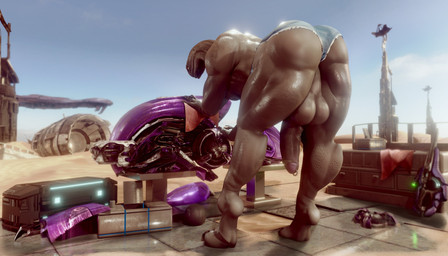 balls bent_over big_balls big_butt big_penis bottomwear butt clothing day foreskin genital_piercing genitals ghost_vehicle_(halo) glans gun humanoid_genitalia humanoid_penis male muscular muscular_humanoid muscular_male outside penis penis_piercing piercing pointing_gun ranged_weapon sand shorts solo vehicle weapon morethreedee halo_(series) microsoft xbox_game_studios alien alien_humanoid humanoid sangheili 3d_(artwork) 7:4 digital_media_(artwork) hi_res