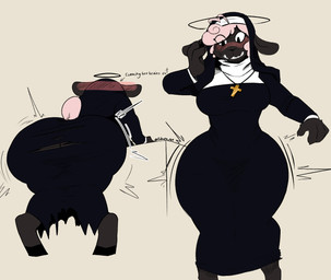 anthro big_breasts big_butt blush breasts butt clothing cross cross_necklace ejaculation female jewelry necklace nun nun_habit nun_outfit religious_clothing solo entropy_(artist) bovid caprine mammal sheep