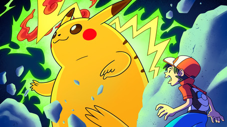 amazed duo feral male scene_reference yellow_body metapod_para_presidente bandai_namco digimon nintendo pokemon red_(pokemon) generation_8_pokemon gigantamax_pikachu gigantamax_pokemon pokemon_(species) 16:9 hi_res widescreen