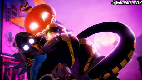 anthro clothing cowgirl_position duo female for_a_head from_front_position male male/female night on_bottom on_top pumpkin_head rim_light sex suit wonderfox712 twilightv0ids_(modeler) epic_games fortnite corvus_(fortnite) spice_(fortnite) arachnid arthropod avian bird corvid corvus_(genus) felid feline humanoid mammal object_head oscine passerine raven spider blender_(artwork) digital_media_(artwork) hi_res