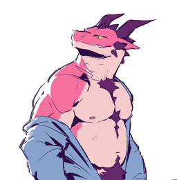 2_horns anthro blue_clothing blue_topwear cheek_spikes chest_tuft clothing countershade_face countershade_legs countershade_neck countershade_torso countershading facial_spikes front_view green_eyes head_horn head_spikes horn looking_aside male mostly_nude_anthro mostly_nude_male mouth_closed multicolored_body navel nipples non-mammal_navel non-mammal_nipples pointy_ears pupils red_body red_countershading simple_background slightly_chubby slightly_chubby_anthro slightly_chubby_male smile smirk snout solo spikes spikes_(anatomy) teal_pupils topwear tuft two_tone_body white_background white_sclera kingarthur_i mythology dragon mythological_creature mythological_scalie scalie wingless_dragon 2024 aliasing binary_drawing digital_drawing_(artwork) digital_media_(artwork) half-length_portrait portrait