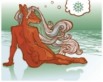 anthro art_nouveau female hooves ice lake nude outside snow solo winter pseudo_manitou deer mammal