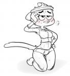 after_exercise anthro blush bodily_fluids breasts cartoon_network cleavage clothed clothing domestic_cat felid feline felis female fur kneeling line_art mammal mature_anthro mature_female nicole_watterson stickypad sweat sweatband the_amazing_world_of_gumball toned_stomach whiskers wide_hips wiping_sweat workout_clothing