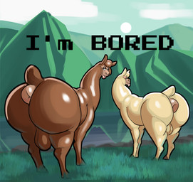 anus balls bedroom_eyes big_balls big_butt brown_body brown_ears brown_fur brown_hair brown_nose brown_tail butt cloud day duo feral fur genitals grass hair half-closed_eyes huge_balls looking_back male mountain narrowed_eyes on_grass on_ground outside peru plant puffy_anus quadruped seductive short_tail sun tail tan_body tan_ears tan_fur tan_hair tan_tail text thick_thighs tongue tongue_out attikipp alpaca camelid mammal 2025 absurd_res digital_media_(artwork) english_text hi_res