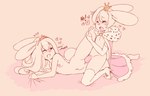 3_toes 4_fingers abdominal_bulge anthro anthro_on_anthro anthro_penetrated anthro_penetrating anthro_penetrating_anthro bed_sheet bedding blush breasts cape clenched_teeth clothing cotton_tail crown duo eyes_closed feet female female_penetrated femboy fingers footwear genital_piercing genitals hair headgear heart_symbol high_heels humanoid_genitalia humanoid_penis humanoid_pussy leg_glider_position legwear long_hair looking_pleasured male male/female male_penetrating male_penetrating_female monotone_background mostly_nude_male nipples nude nude_anthro nude_female one_eye_closed one_leg_up open_mouth penetration penile penile_penetration penis piercing pink_background pink_nose pink_penis prince princess pussy pussy_piercing raised_leg royalty sex shoes simple_background socks tail teeth text thigh_highs thigh_socks toes vaginal vaginal_penetration vocalization miu lagomorph leporid mammal rabbit 2025 digital_drawing_(artwork) digital_media_(artwork) english_text