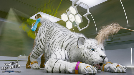 blue_clothing blue_eyes blue_gloves blue_handwear boots bottomwear camo camo_bottomwear camo_clothing camo_hat camo_headgear camo_headwear camo_print cat_toy ceiling_lamp clothing covering_nose doctor duo fart fart_cloud fart_fetish farting_on_another feral fog footwear form fur gem gloves green_fart_cloud handwear hat headgear headwear jewelry lamp latex latex_clothing latex_gloves latex_handwear male male/male open_mouth pattern_bottomwear pattern_clothing pattern_hat pattern_headgear pattern_headwear paws pink_jewelry shoes tail teeth teeth_showing text veterinarian white_body kenresek felid human mammal pantherine tiger 16:9 2025 3d_(artwork) digital_media_(artwork) english_text hi_res promotional_material watermark widescreen