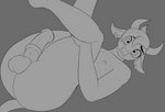 anthro balls butt ear_piercing femboy genitals horn looking_at_viewer lying male nervous nipples penis piercing simple_background solo thehuskylord hasbro my_little_pony bovid bovine cattle earth_pony equid equine horse mammal pony 2023 digital_media_(artwork) hi_res monochrome sketch