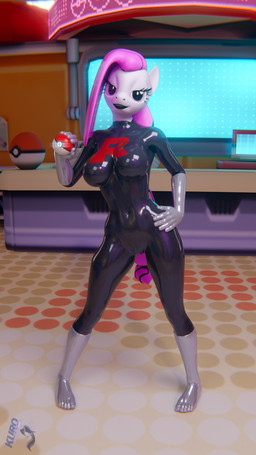 anthro bedroom_eyes breasts clothing female gloves handwear latex latex_clothing latex_gloves latex_handwear latex_skinsuit looking_at_viewer maeson narrowed_eyes pokeball pokemon_center seductive skinsuit solo tight_clothing kurolatex hasbro my_little_pony nintendo pokemon team_rocket equid equine horse mammal pony 3d_(artwork) 4k 9:16 absurd_res digital_media_(artwork) hi_res