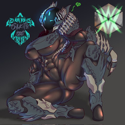 3_eyes abs anthro armor athletic big_breasts breasts clothing featureless_crotch featureless_face female multi_eye nipple_outline one_eye_closed solo tight_clothing unconvincing_armor wink sakito126 bungie destiny_(series) destiny_(video_game) hive_(destiny) hi_res