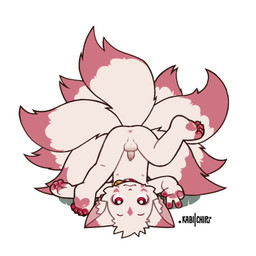 anthro balls bell bell_collar biped blep collar femboy genitals gesture grass hand_gesture looking_at_viewer male multi_tail navel nipples pawpads penis plant red_eyes solo tail tongue tongue_out upside_down v_sign young young_anthro young_male capnkabi akito_(capnkabi) canid canine fox fox_spirit mammal 1:1 animated no_sound short_playtime video