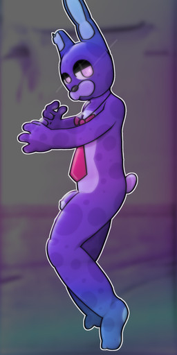 4_fingers accessory anthro average_penis bed big_ears big_eyes black_nose butt cartoon_eyes eye_markings facial_markings fingers flaccid fur fur_markings furniture genitals head_markings lying male markings necktie nude nude_anthro nude_male one_ear penis pink_eyes purple_body purple_markings purple_penis red_necktie scut_tail short_tail small_butt small_tail solo tail tall white_body white_fur white_tail w_f_a_e five_nights_at_freddy's scottgames bonnie_(fnaf) fan_character lagomorph leporid mammal rabbit 2026 absurd_res hi_res