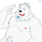 anthro belly big_belly black_nose blush humanoid_hands kemono male moobs nipples overweight overweight_male simple_background solo white_background white_body thatdouginme lifewonders live_a_hero yohack canid canine canis domestic_dog mammal 1:1 2023 hi_res