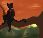 anthro male melanistic plant red_eyes solo sunset tree giautum unseenpanther felid mammal pantherine absurd_res hi_res