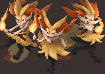 3_fingers 3_toes ambiguous_anthro ambiguous_gender anthro arm_tuft biped black_body black_fur brown_background cheek_tuft chest_tuft digitigrade dipstick_tail elemental_manipulation facial_tuft fangs feet fingers fire fire_manipulation flesh_fang front_view frown fur holding_object holding_stick inner_ear_fluff looking_at_viewer markings midair multicolored_body multicolored_fur multiple_angles nude_ambiguous nude_anthro on_one_leg open_mouth open_smile orange_body orange_eyes orange_fur orange_nose orange_tail pointy_ears prick_ears shoulder_tuft side_view simple_background smile solo standing stick tail tail_markings teeth toes tuft two_tone_tail white_body white_fur yellow_body yellow_fur yellow_tail ikei nintendo pokemon braixen canid canine generation_6_pokemon mammal pokemon_(species) 2020 digital_drawing_(artwork) digital_media_(artwork) english_description full-length_portrait hi_res portrait shaded signature