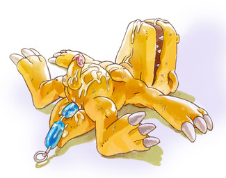 after_orgasm anal anal_beads anal_beads_in_ass anal_penetration balls biped bipedal_feral bodily_fluids cum cum_on_face cum_on_own_face cum_on_self cum_while_penetrated ejaculation erection eyes_closed feral genital_fluids genitals glans hands-free humanoid_genitalia humanoid_genitalia_on_feral humanoid_penis humanoid_penis_on_feral lying male object_in_ass on_back penetration penis sex_toy sex_toy_in_ass sex_toy_insertion solo tired yellow_body yellow_skin donkeypunch bandai_namco digimon agumon digimon_(species) dinosaur prehistoric_species reptile saurischian scalie theropod source_request