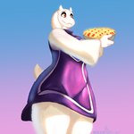 clothing female food pastry red_eyes shirt simple_background solo topwear tunic wide_hipped_female wide_hips mokamoshi undertale undertale_(series) toriel bovid caprine goat mammal 1:1 absurd_res hi_res watermark