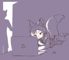 4_toes adolescent adolescent_anthro ambiguous_anthro ambiguous_gender anthro barefoot bed biped bite biting_lip biting_own_lip bottomless bottomless_anthro bottomless_female caught_in_the_act caught_masturbating claws clothed clothed_anthro clothed_female clothing computer dipstick_tail duo ear_piercing ear_ring electronics eyebrows feet female female_adolescent female_anthro fingering fingering_self fingers flat_chested fluffy fluffy_chest fluffy_tail front_view furniture inner_ear_fluff laptop leg_markings light long_tail lying lying_on_bed markings masturbation obscured_fingering obscured_masturbation obscured_vaginal off_shoulder offscreen_ambiguous offscreen_character on_bed on_side piercing raised_tail ring_piercing self_bite silhouette simple_background slim slim_anthro slim_female smile socks_(marking) solo_focus tail tail_markings text three-quarter_view toe_claws toes topwear tuft vaginal vaginal_fingering vaginal_masturbation young young_anthro young_female aogami daisy_mae_(lildaisymae) canid canine fox mammal 2020 artist_name black_and_white dated digital_drawing_(artwork) digital_media_(artwork) hi_res lighting line_art monochrome shaded shaded_line_art signature