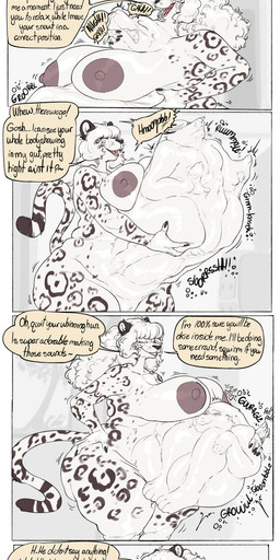 accidental_digestion anthro areola belly big_breasts black_nose breasts dialogue digestion female female_pred fingers genitals hair huge_breasts male male_prey nipples nude open_mouth speech_bubble tail text vore vulva white_hair itskorrie felid mammal pantherine snow_leopard 2026 absurd_res digital_media_(artwork) english_text hi_res