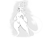 anthro breasts featureless_breasts female fire genitals pussy solo white_body saulgreatman creatures_of_sonaria roblox ani_(species) greyscale hi_res monochrome