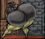 ambiguous_form armwear big_butt biped black_outline butt butt_focus clothing detailed_background elbow_gloves furniture gloves grey_body handwear huge_butt inside legwear male outline pose presenting presenting_hindquarters short_stack solo standing stone_wall thick_thighs thigh_highs tiptoes wall_(structure) horatio_svetlana digital_media_(artwork) full-length_portrait portrait