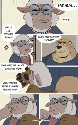 5_fingers angry anthro areola biceps big_muscles biped black_eyebrows black_eyes black_nose blonde_hair blue_clothing blue_shirt blue_topwear blush blush_lines clenched_teeth clothed clothing collar crotch_tuft deltoids dialogue duo ellipsis eyebrows eyewear fingers flower forearm_muscles fully_clothed fur fur_markings glasses hair holding_shoulder horn interspecies male manly markings mature_anthro mature_male monotone_body monotone_fur multicolored_body multicolored_fur muscular muscular_anthro muscular_male neck_tuft obliques open_mouth overweight overweight_anthro overweight_male patreon_logo patreon_username pecs piercing plant pseudo_hair quads rosy_cheeks shirt short_hair simple_background speech_bubble teeth text toony topwear triceps tuft twitter_logo white_hair vitashi patreon twitter bear bovid bovine caprine goat mammal sheep 2025 absurd_res artist_name comic digital_media_(artwork) english_text hi_res sequence signature