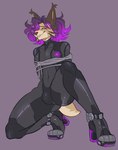 anthro arms_tied blush bound bulge clothing ear_tuft fangs femboy footwear fur hair high_heels looking_away male navel_outline purple_eyes purple_hair shoes simple_background skinsuit smile solo symbol teeth tight_clothing tuft mexochist drex_the_lynx felid feline lynx mammal 2022