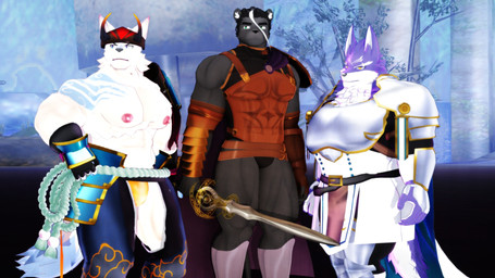 armor battle fantasy fantasy_weapon fur grey_body grey_fur group knight male melee_weapon purple_body purple_fur serious sword trio warrior weapon white_body white_fur blackpeacock10000 flmmdshare anothereidos_of_dragon_vein_r knights_college xxl_woofia bayfleet_grayoar kafka_(anothereidos_r) kumoyama canid canine canis felid feline lion mammal pantherine wolf hi_res