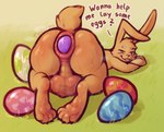 2022 anal anal_oviposition anthro anus balls blush bodily_fluids buckteeth butt butt_focus easter easter_bunny easter_egg egg egg_insertion english_text feet flirting foot_fetish fur genitals grass hare hi_res hindpaw holidays lagomorph leporid long_ears male mammal musk oviposition paws perineum plant presenting presenting_anus presenting_balls puffy_anus rabbit rear_view soles solo stretched_anus stretching sweat sweaty_balls sweaty_butt sweaty_genitalia teeth teitoryu text wet yellow_body yellow_fur