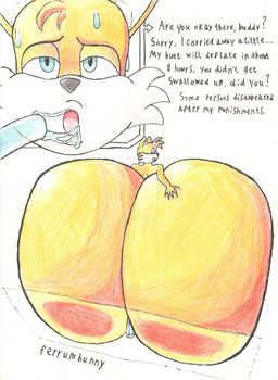 air_inflation anthro anthro_on_anthro big_butt blue_eyes bodily_fluids butt butt_expansion duo expansion facesitting femboy hand_on_butt hose hose_in_mouth hose_inflation huge_butt hyper hyper_butt hyper_inflation inflation lying male male/male nude on_back rear_view saliva saliva_string sitting sitting_on_another sweat sweatdrop text thick_thighs toony tube yellow_body ferrumbunny sega sonic_the_hedgehog_(series) miles_prower canid canine fox mammal 2025 comic detailed english_text graphite_(artwork) hi_res traditional_media_(artwork)