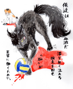 alternate_species ambiguous_gender ball black_body black_fur duo electronics feral feralized fluffy fluffy_tail fur furrification grey_body grey_fur hair looking_at_viewer orange_body orange_fur paws phone pupils quadruped simple_background sitting slit_pupils tail text tuft whiskers white_background white_body white_fur yellow_eyes sibaketsu haikyuu!! kenma_kozume tetsuro_kuroo domestic_cat felid feline felis human mammal 2014 absurd_res hi_res japanese_text painting_(artwork) traditional_media_(artwork) traditional_painting_(artwork) traditional_watercolor_(artwork) translated watercolor_(artwork) male_(lore)